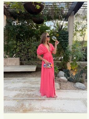 4SI3NNA Coral Ruched Maxi Dress